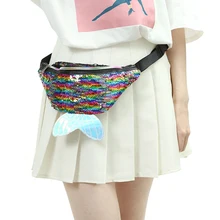 Студенческий элегантный стиль Русалочка хвост поясной пакет девушка мультфильм блесток молния нагрудный пакет для женщин путешествия спортивный ремень телефон сумка карман