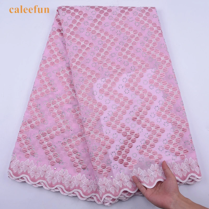 

Pink African Swiss Cotton Lace Fabric High Quality Nigerian Swiss Voile Lace Fabric With Stones For Sewing Dress Y2063