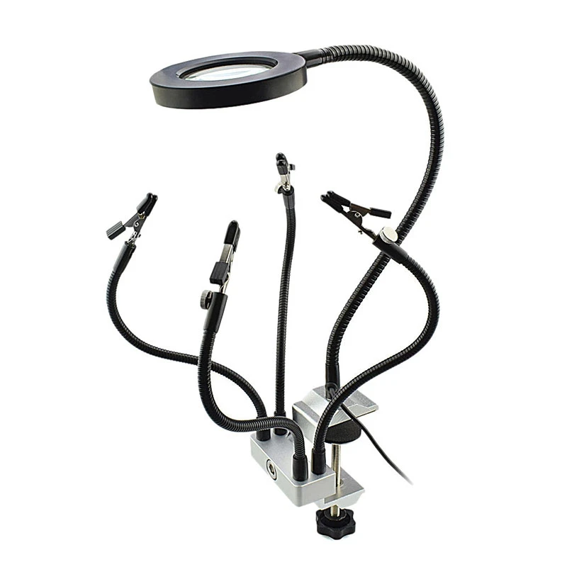 

Promotion! Led 3X Magnifier Bench Vise Table Clamp Soldering Helping Hand Soldering Station Usb 5Pc Flexible Arms Third Hand Too