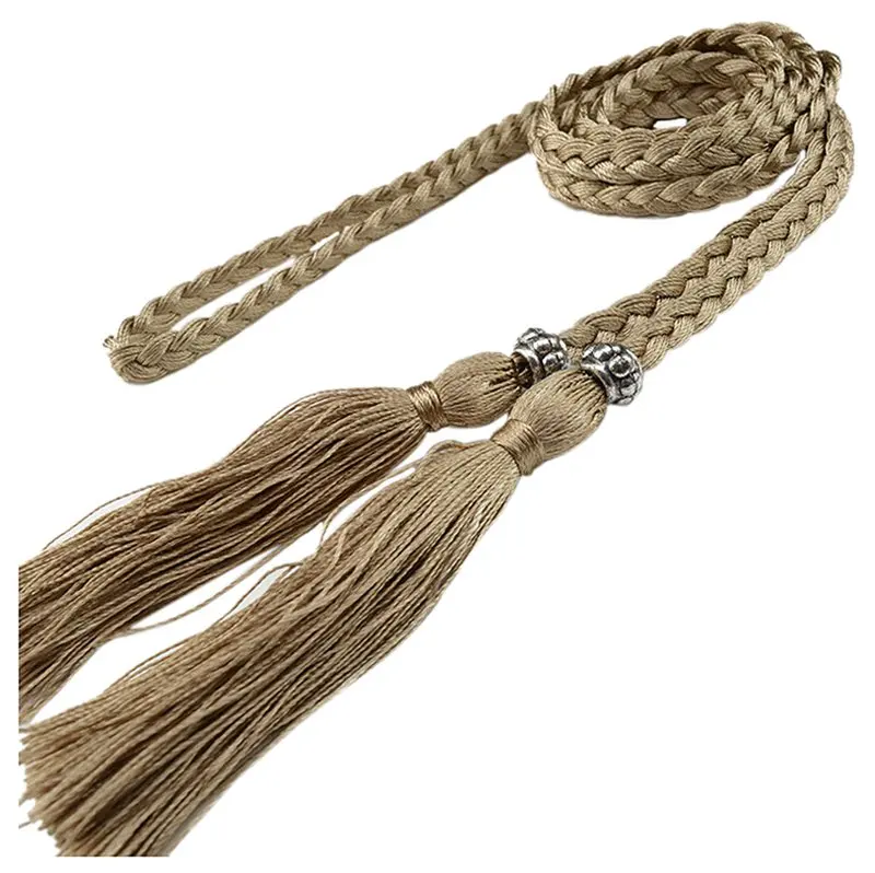

Woven tassel belt knot decorated waist chain waist rope Dark Khaki