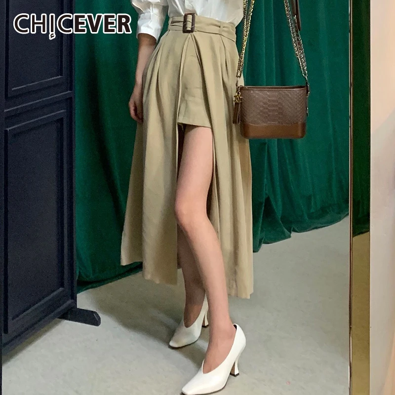 Женская винтажная юбка миди CHICEVER Корейская с высокой талией и Боковым Разрезом
