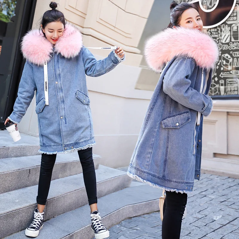 

2018 Winter New Style Korean-style Fashion Mid-length Large Fur Collar Faux Rabbit Fur Cotton-padded Clothes Women's Brushed And