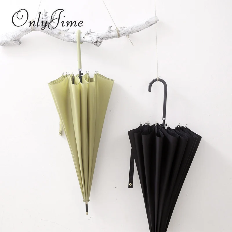 Only Jime Simple Straight Long Handle Umbrella Creative Solid Color Small Fresh Leather Handle Umbrella Retro Student Umbrella