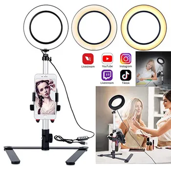 

5.7IN LED SMD Ring Light Kit With Stand Dimmable 5500K For Camera Makeup Phone Live broadcast phone stand holder fill ring light