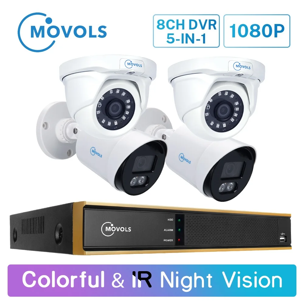 

Movols 1080P 8CH H.265 DVR CCTV System 2PCS Colorful & 2PCS IR Night Vision Security Camera Kit Outdoor Video Surveillance Set