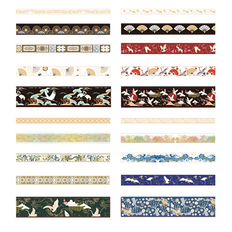 20 Pcs/Set Gold Foil Washi Tape Glitter Washi Tape Set Adhesive Tape DIY Scrapbooking Sticker Label Japanese Stationery