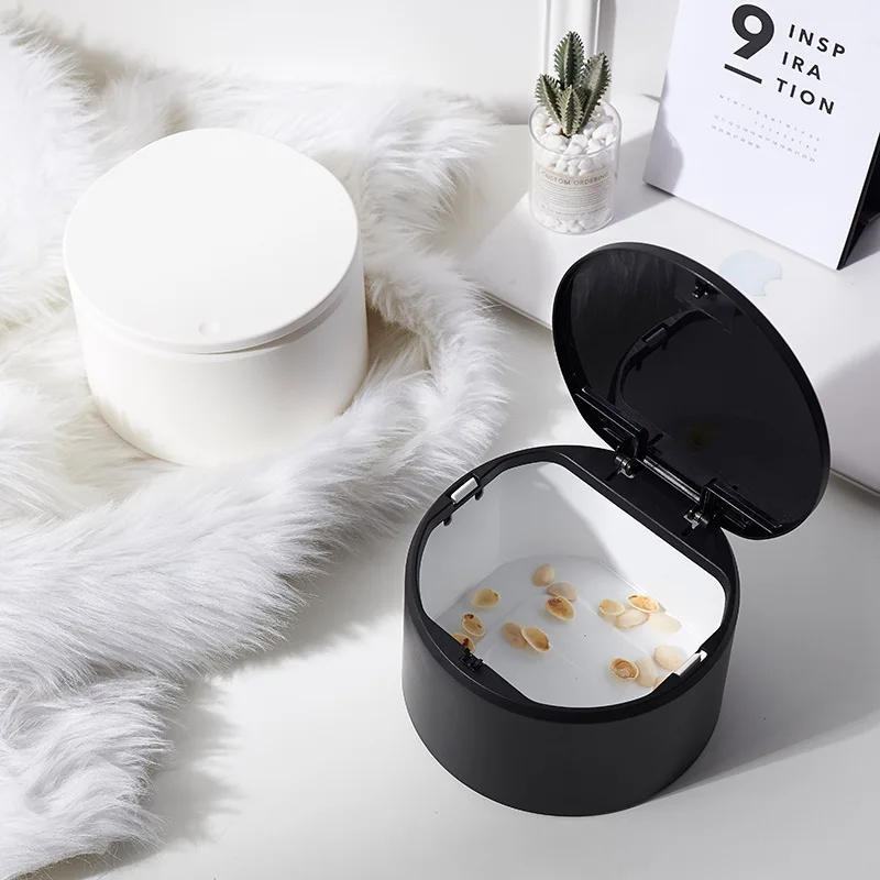

Creative Push Small Garbage Can Japanese Style Desktop Flip Garbage Can round Cover Garbage Can