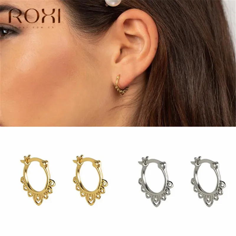 ROXI 925 пробы серебро геометрической формы круглые серьги-гвоздики для Для женщин вечерние подарок Модные украшения в форме листа, в стиле бохо круг маленькие серьги