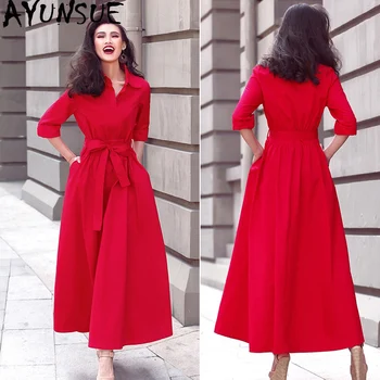 

AYUNSUE Women Long Maxi Dress Fashion Spring Summer Black Shirt Dress Elegant Ladies Dresses Long Sleeve Party Vestido 09881