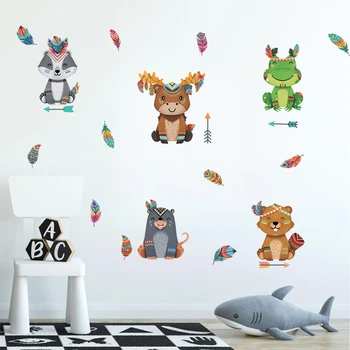 

Lovely Cartoon Tribal Animal Wall Sticker For Kids Room Bedroom Bear Deer Squirrel Owl Vinyl Decal Home Decor Nordic Funny Mural