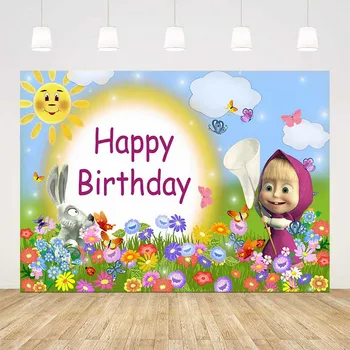 

colorful flowers backdrop sun happy birthday background for photo studio masha character birthday theme party decor butterfly