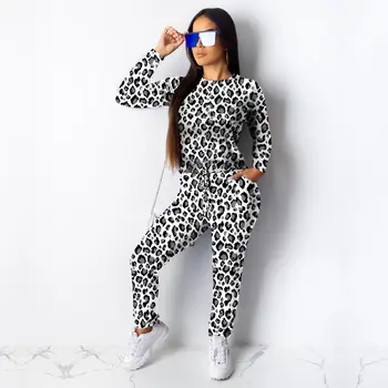 

Autumn Winter Leopard 2 Piece Set Women Tracksuit Athleisure Sweatshirt Pants Casual Sweat Suit Two Piece Outfits