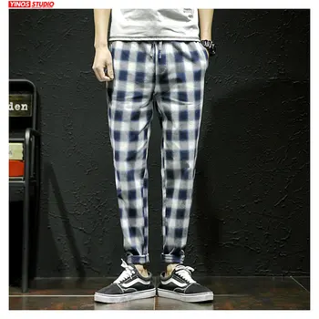 

Dropshipping Autumn Men Streetwear Causal Pants 2020 Mens Slim Fit Striped Plaid Pants Male Baggy Vintage Pants