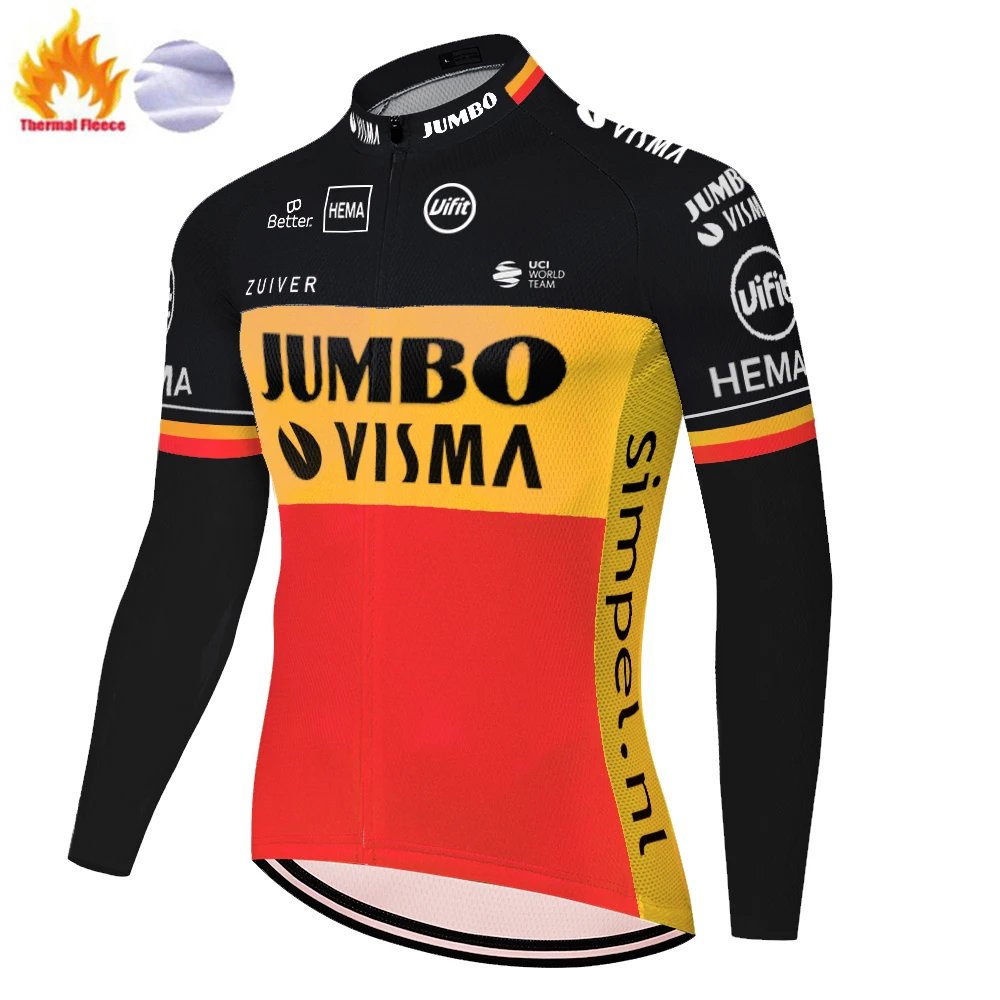 2021 новая команда JUMBO VISMA Мужская велосипедная Джерси Зимняя Термальная флисовая с