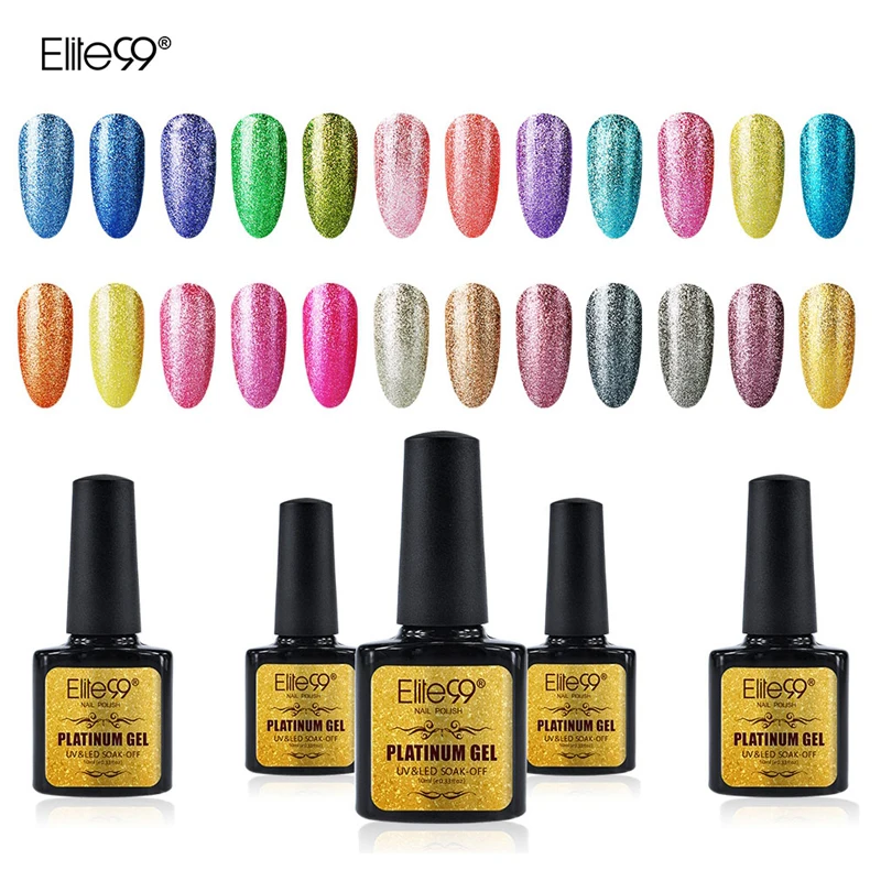 Elite99 10 мл Блестящий Гель лак для ногтей замочить от платины Nails Art Gellak UV цвета