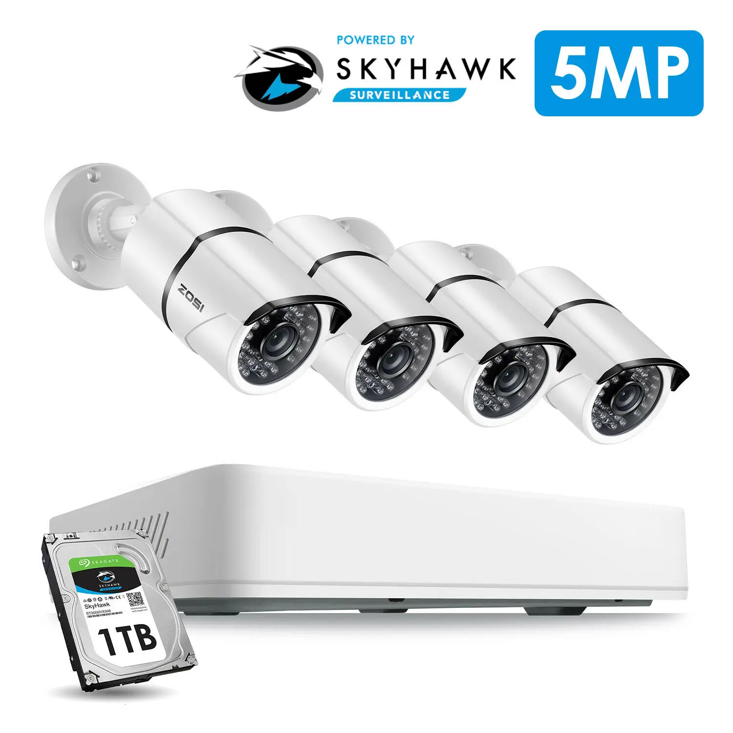 ZOSI 4CH/8CH H.265+ HD 5.0MP Security Camera System with 4 x 5MP HD Outdoor/ Indoor CCTV Camera Sur - 32858871853