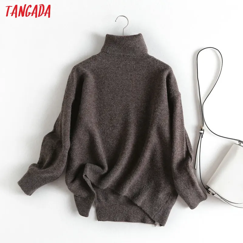 Tangada Женская водолазка большого размера, теплые толстые вязаные свитера, зимний розовый свитер, пальто, Свободная трикотажная одежда, Топ BC59
