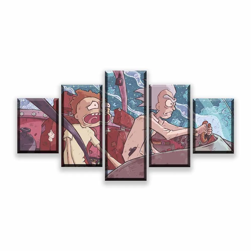 Модульная картина с напечатанным рисунком дома стены искусства 5 шт. Рик и Морти живопись анимационные изображения для гостиной Декор рамки