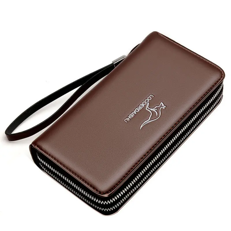 Men's leather wallet Large Capacity billeteras para hombre Double Zipper Men Clutch Bag  portafoglio uomo Male Business Wallet 2