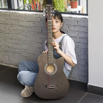 

38-Inch Folk Guitar Basswood Guitar Metal String Button Guitar Novice Beginner lian xi qin Rub Color Guitar