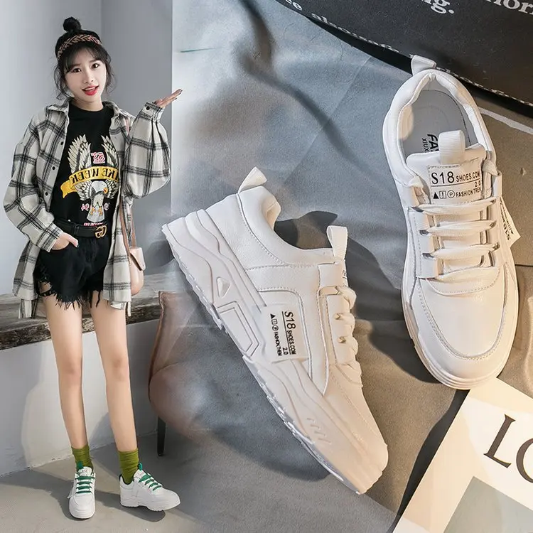 

Small White Shoes Women's 2019 New Style Versatile Online Celebrity Dad Shoes Students Thick Bottomed White Shoes Casual Board S