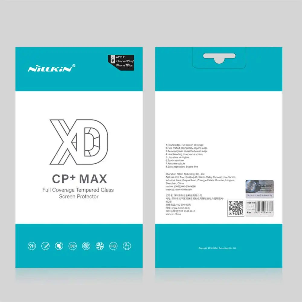Подлинная NILLKIN XD CP+ Max полное покрытие Закаленное стекло Защитная пленка для экрана 3D Arc Edge 0,3 мм для Apple iPhone 8 Plus 7 Plus