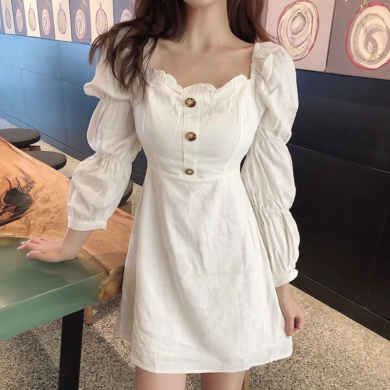 Bella philosophy Wonder Vestido corto de manga larga para mujer, ropa  coreana con botones y espalda descubierta, Primavera, 2020|Vestidos| -  AliExpress