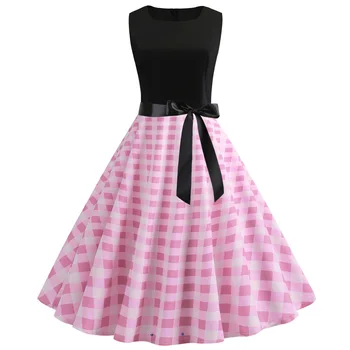

Photo Shoot Hot Selling Eaby Sleeveless Vintage Printed Big Hemline Dress with Belt 5275