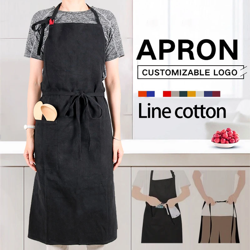 

WEEYI Fashion Handmade Japanese Style Linen Cotton Apron w/ Packets for Kitchen Coffee Shop Waiter Studio Dress Florist Aprons