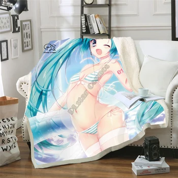 

Plstar Cosmos Anime Hatsune Miku funny character Blanket 3D print Sherpa Blanket on Bed Home Textiles Dreamlike style-9