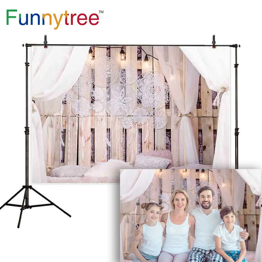 Funnytree boudoir фон для фотосъемки спальня Лофт Ловец снов перо фон с изголовьем фотозона Фотофон Фотостудия
