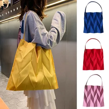 

Candy Color Pleats Shopping Bag Women Canvas Shoulder Tote Girls High Quality Bag Travel Storage Pouch Accessories Stuff