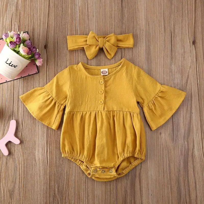 

2PCS Toddler Newborn Kid Baby Girl Clothes Flared Sleeve Bodysuit Jumpsuit Summer Outfit