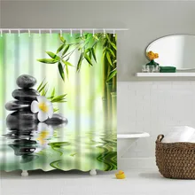  Rural Landscape Creek Stone Lotus Buddha Shower Curtain Bathroom Curtain Frabic Waterproof Polyester Bathroom Curtain with Hooks 