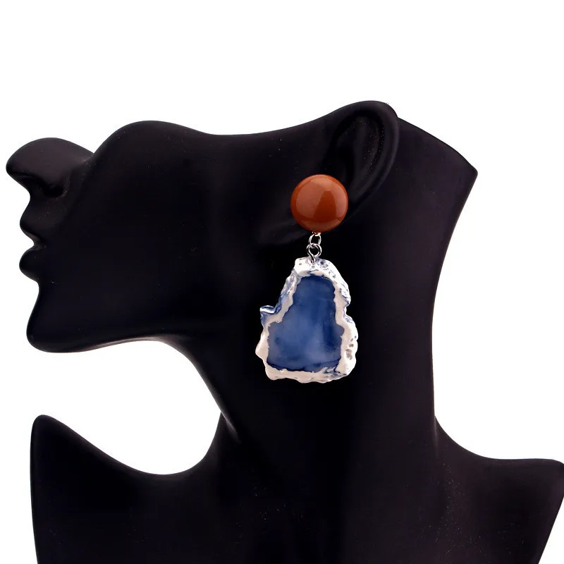 24Vintage Blue Pink Stone Resin Earrings Big Long Drop Earrings For Women Statement Jewelry Pendientes Mujer Moda 2019 Ohrringe (2)