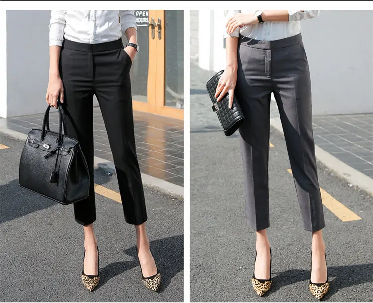 2019 осенние женские деловые штаны офисные женские рабочие штаны повседневные брюки с высокой талией Черные Серые брюки карьера узкие брюки