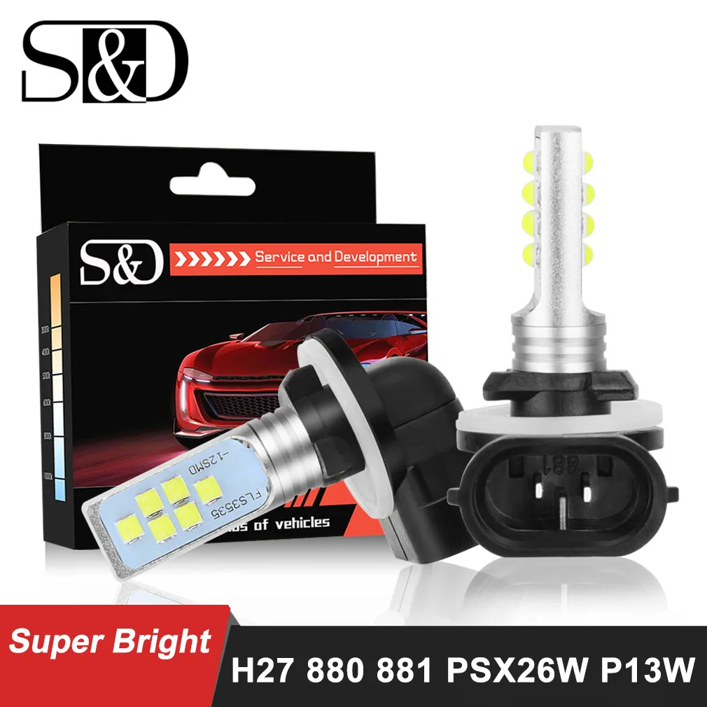 

2pcs H27 LED 880 881 PSX26W P13W LED Bulbs Car Fog Light H27W2 H27/1 H27/2 6500K 1400LM Auto Day Running Lamp Driving Lamps