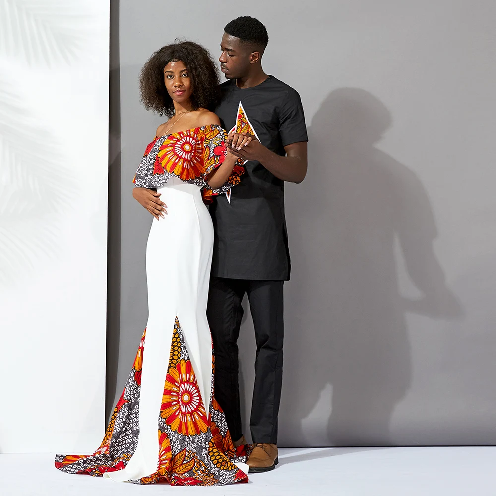 

african couples clothes bazin men clothes tops shirt pant 2pieces set Stitching wax material cotton african mens clothing