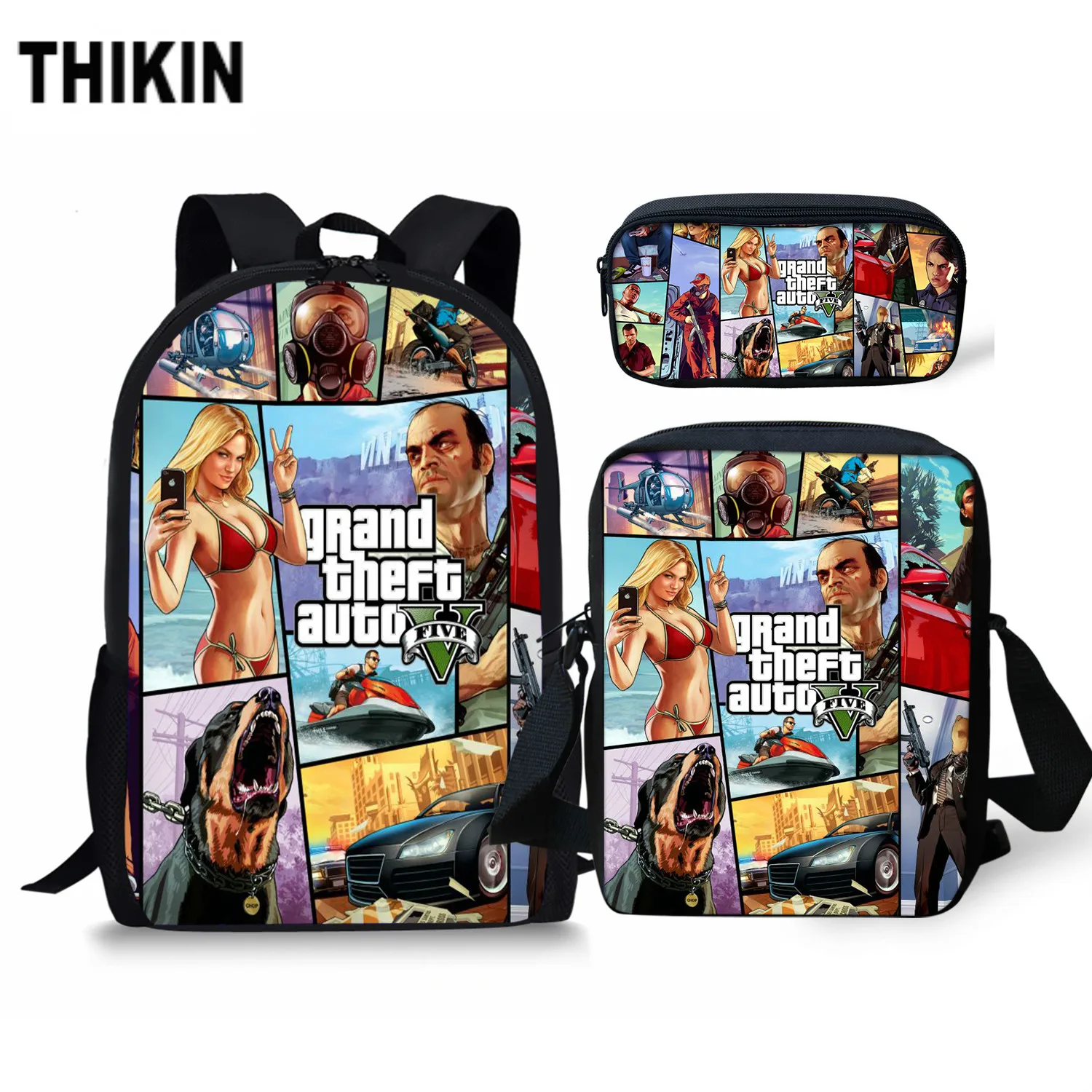 As Picture THIKIN Горячие игры GTA 5 Печать школьный индивидуальный рисунок Книга Сумки Подростков школьный рюкзак на заказ ребенок Mochila - Цвет: As Picture