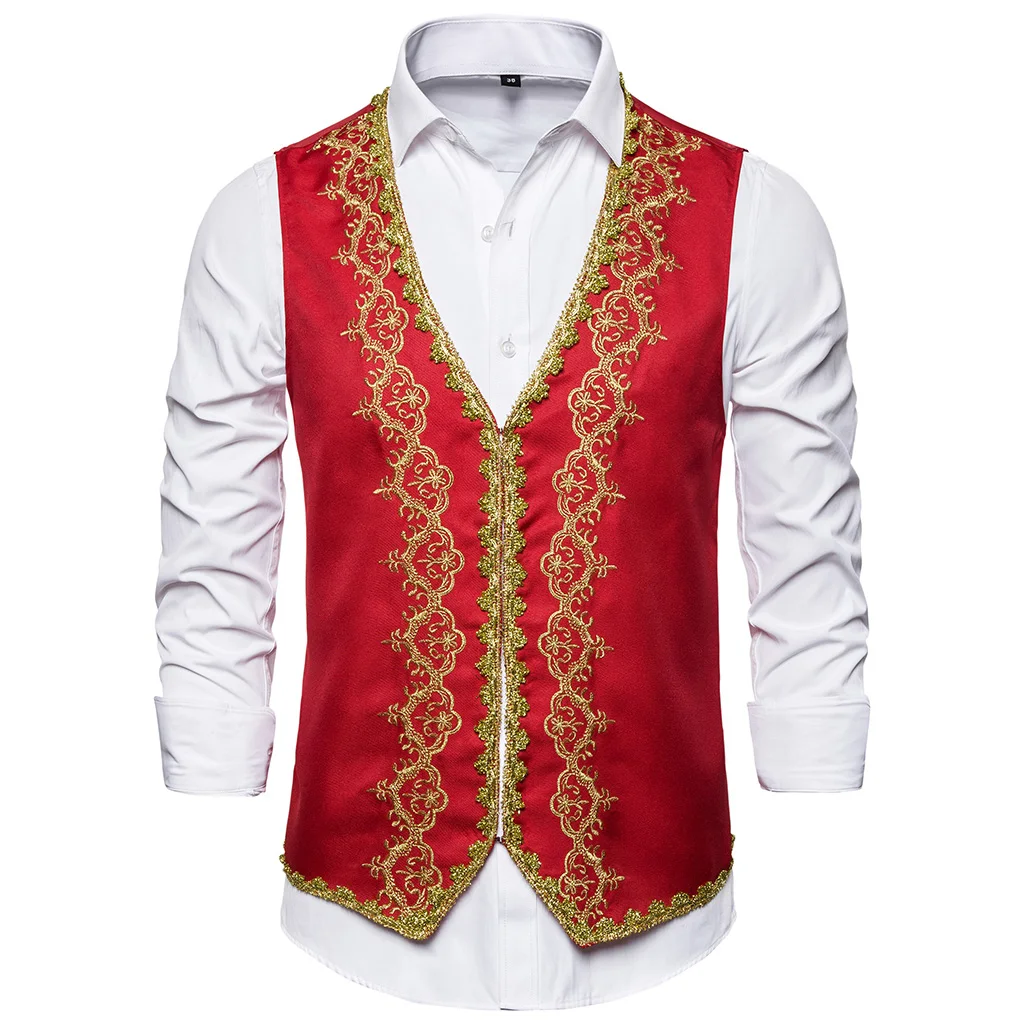 PUIMENTIUA 2019 Fashion Mens Solid Suit Vest Punk Business Slim Wedding Sleeveless Embroidered single-breasted Men Suit Vest
