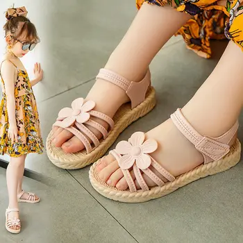 

Girls Sandals 2020 Summer New Beach Children Shoe for Little Girl Cute Fashion Flower Soft Bottom Big Kids Princess Dress Shoes