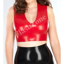 Женский короткий красный латексный топ на бретелях