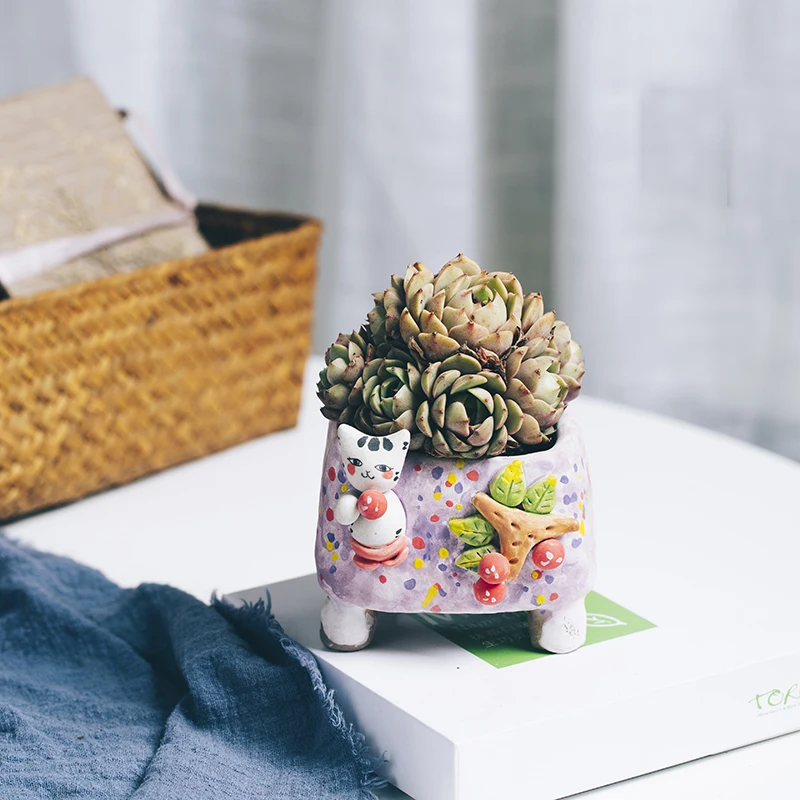 

Domestic Stereo Cat Bowl Glaze Burning Breathable Thick Pottery Stereo Cotton Sugar Glaze PP Flower Original Cheese Meaty Square