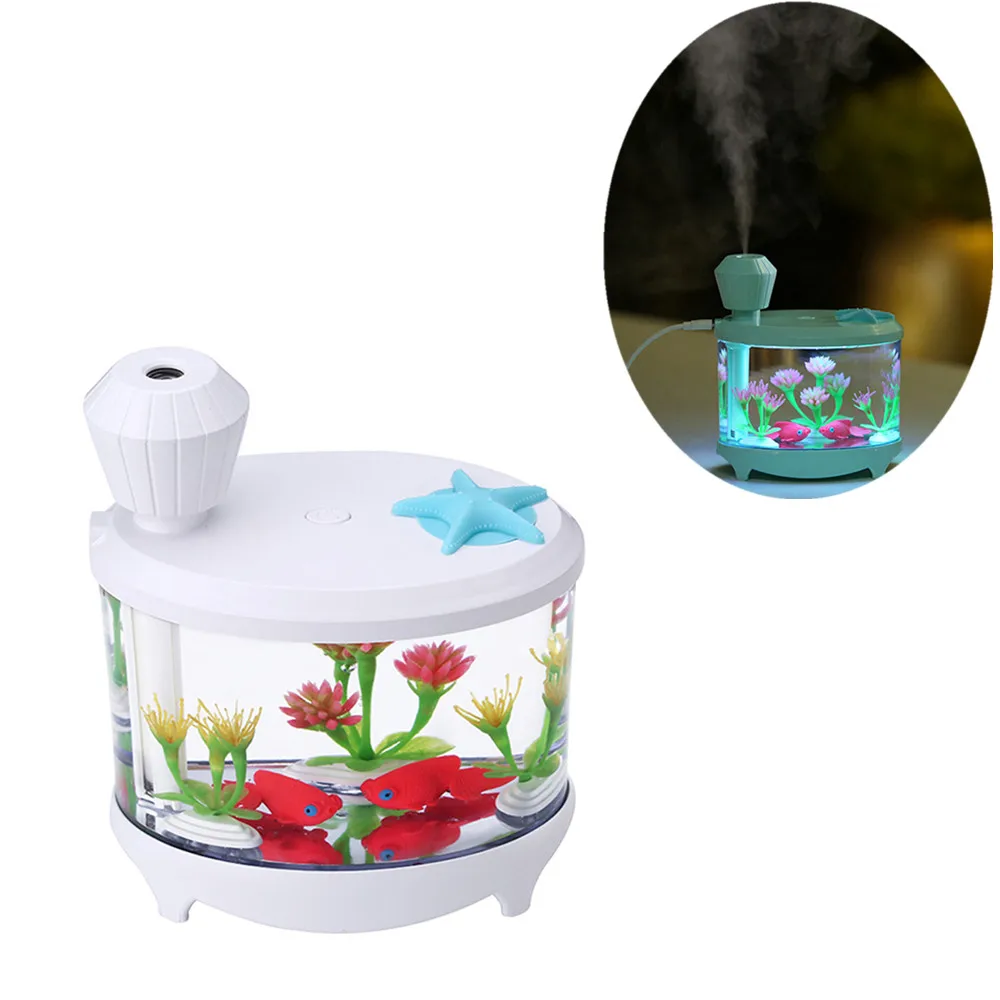 460ML DC 5V Fish Tank Humidifier Night Light Mini USB Air Diffuser Mist Maker Multifunction Aquarium Crystal Clear Home Decor