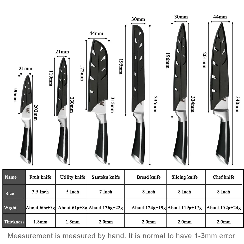 XYj 8 шт набор кухонных ножей шеф-повара 8 ''для нарезки хлеба 7'' сантоку 5 ''утилита 3,5'' ножи для очистки овощей Бесплатные крышки кухонные инструменты