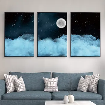 

Canvas HD Print Posters Wall Art Cloud Moon Night Star Painting Starry Sky Poster Home Decorative Pictures Nordic Decoration