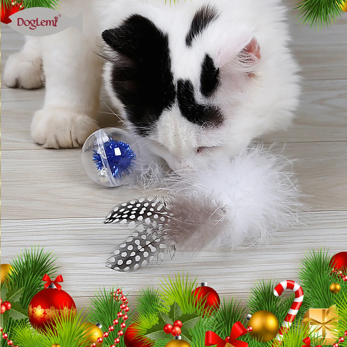 Новогодняя игрушка для кошек, перья, кошачьи интерактивные игрушки с колокольчиками, игрушки для собак, игрушка для кошек, вращающиеся прозрачные шарики