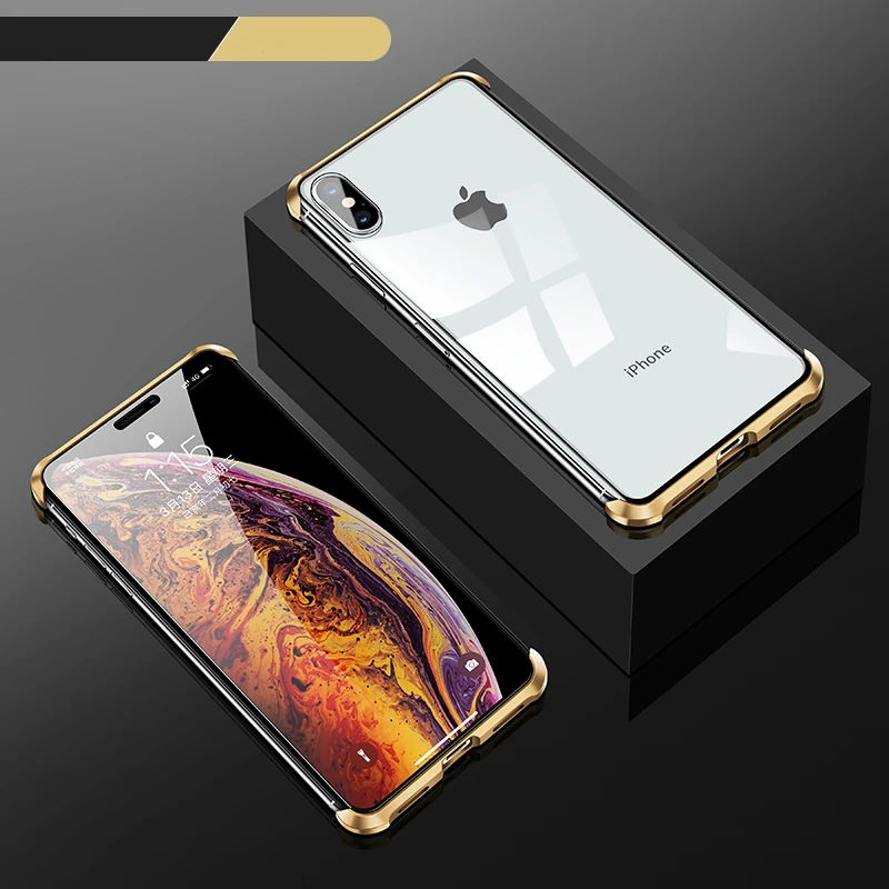 Магнитный поглощающий безрамочный стеклянный чехол Mzxtby для IPhone 7 8 Plus XS MAX XR Pro X