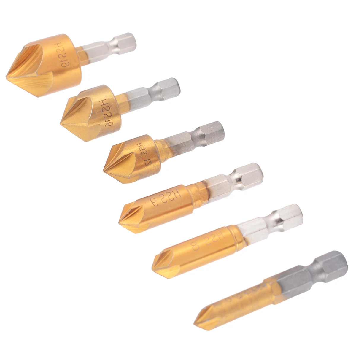 1/4" Hex Shank 6Pcs 6mm-19mm HSS 90 Degree Countersink Bore Set for Wood Plastic Tools Set Countersink Drill Bit Tool