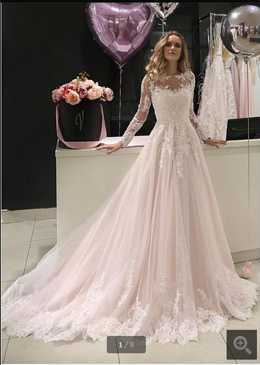 

2020 white lace Lace Up appliques wedding dress scoop neck long sleeve corset modest bride dress vestido de novia robe de mariee
